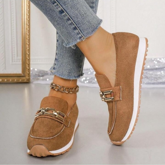 SHEIN Shoes - SHEIN Brown and Gold Flats Moccasin-Style Loafers